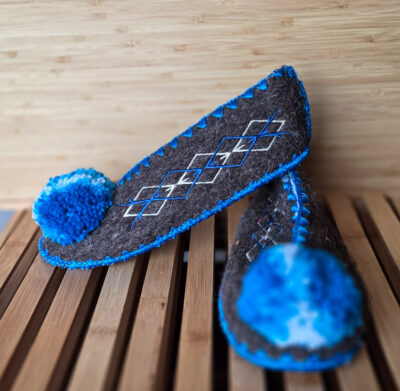 Griekse wollen sloffen grijs en blauw
