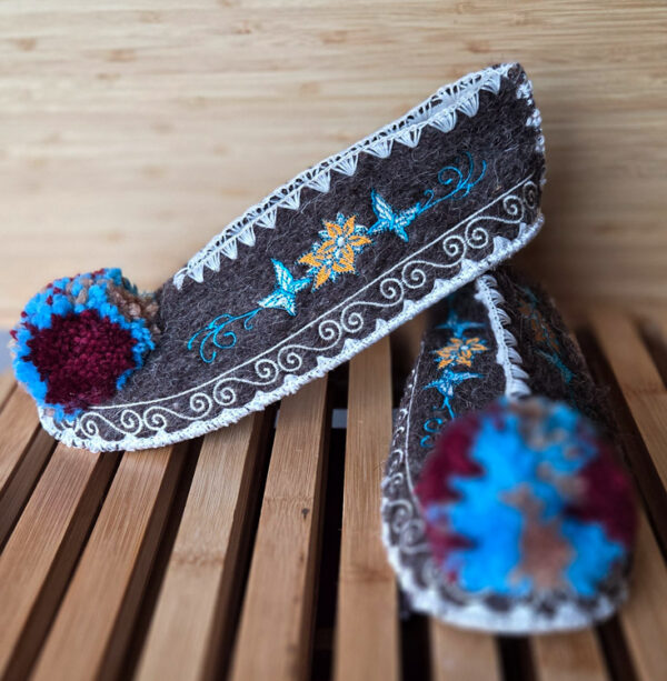 Griekse wollen sloffen grijs wit blauw