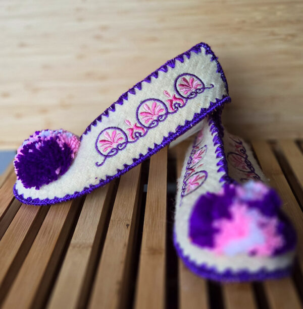 Griekse wollen slipper wit met paars